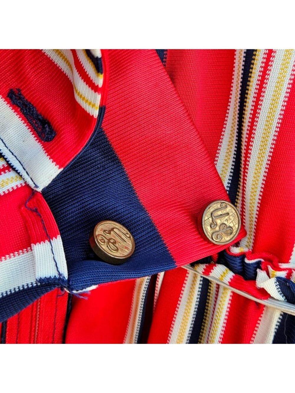 Vintage 70s California Stripe Nylon Knit Dress Red White Blue Zip Front Womens M - Picture 8 of 14